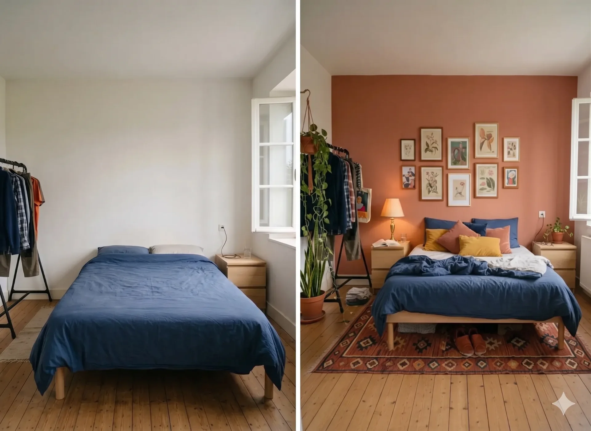 Avant / après d'un salon transformé par Pimpela